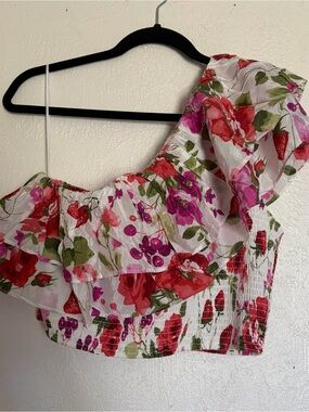 Abercrombie & Fitch Pink Floral One-Shoulder Ruffle Crop Top